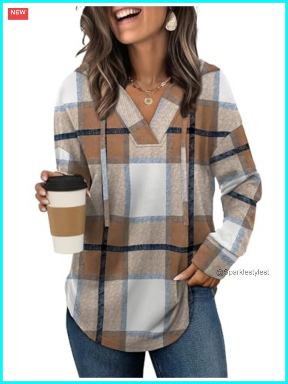 V-Neck Oversized Hoodie Sweatshirt Long Sleeve Casual Top